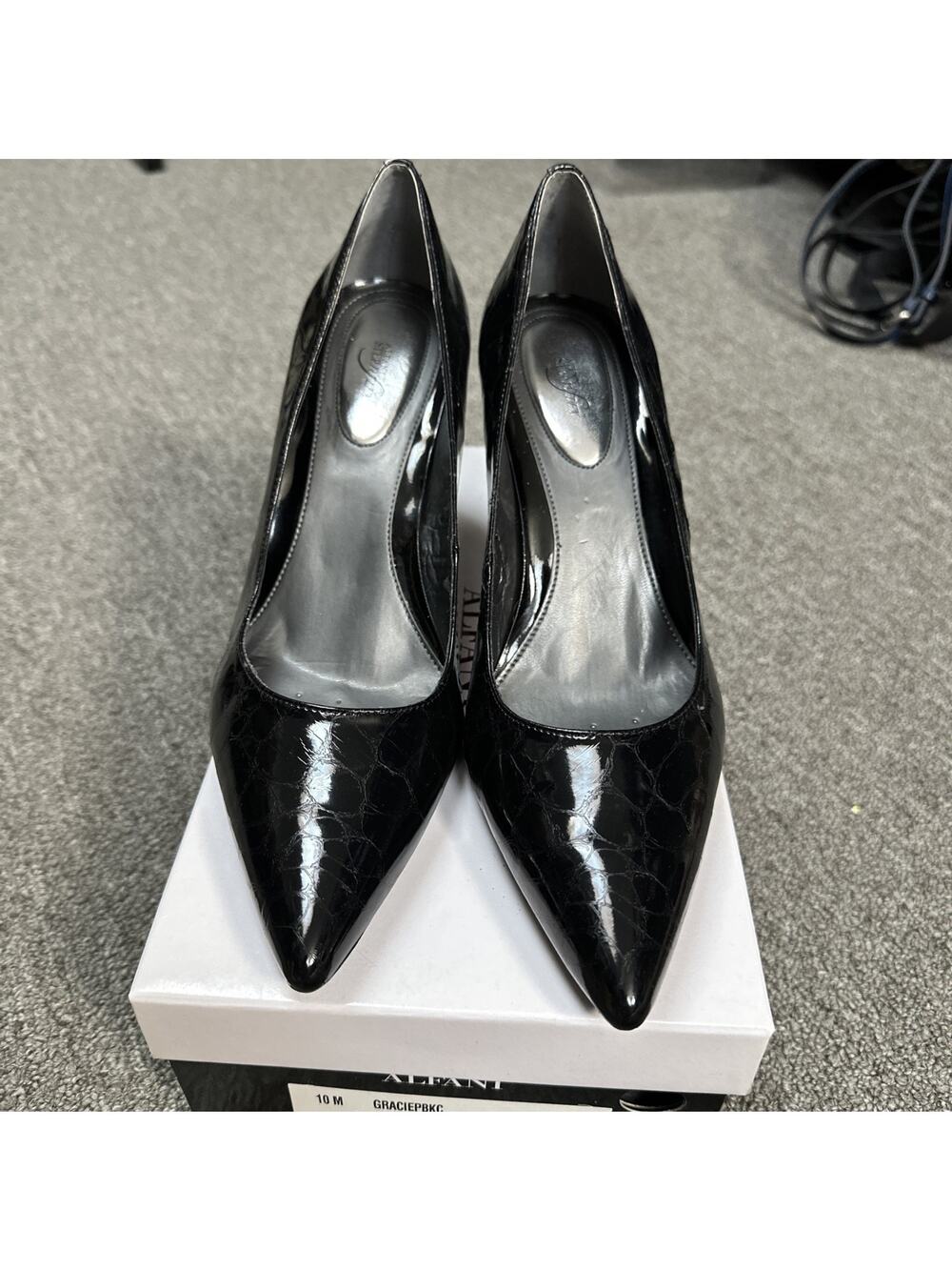 Alfani Gracie Black Croc Embossed Pointed Toe Pumps Heels Size 10M